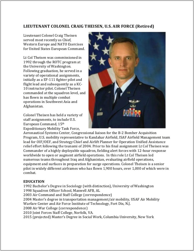 Retired Air Force Resume Examples