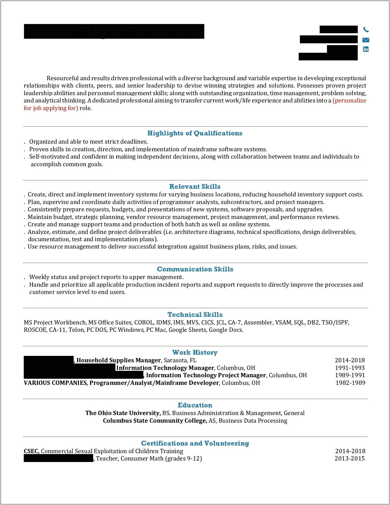 Returning To Work After Baby Resume