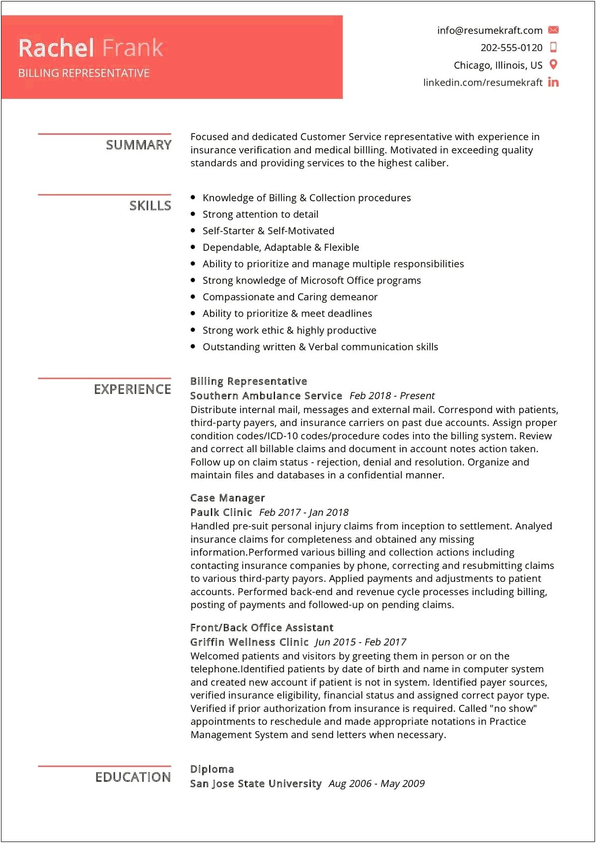 Revenue Cycle Management Experience Resume