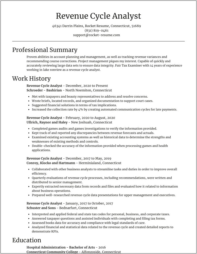 Revenue Cycle Manager Resume Sample