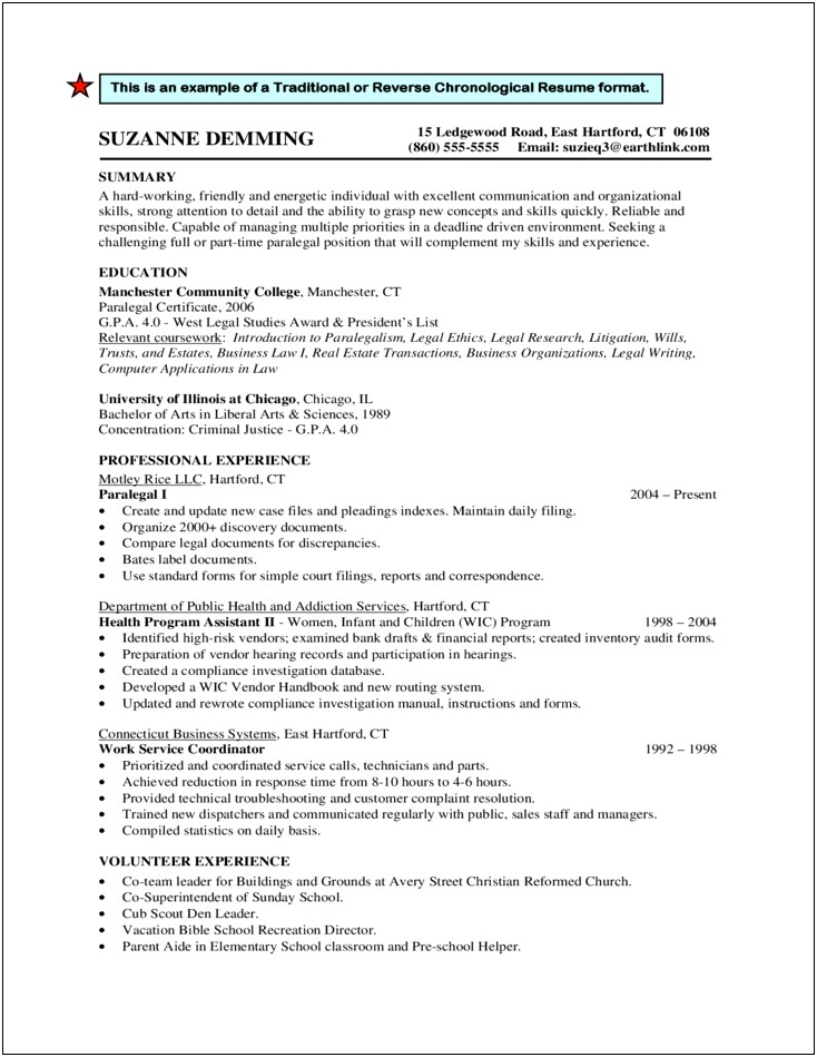 Reverse Chronological Format Resume Example