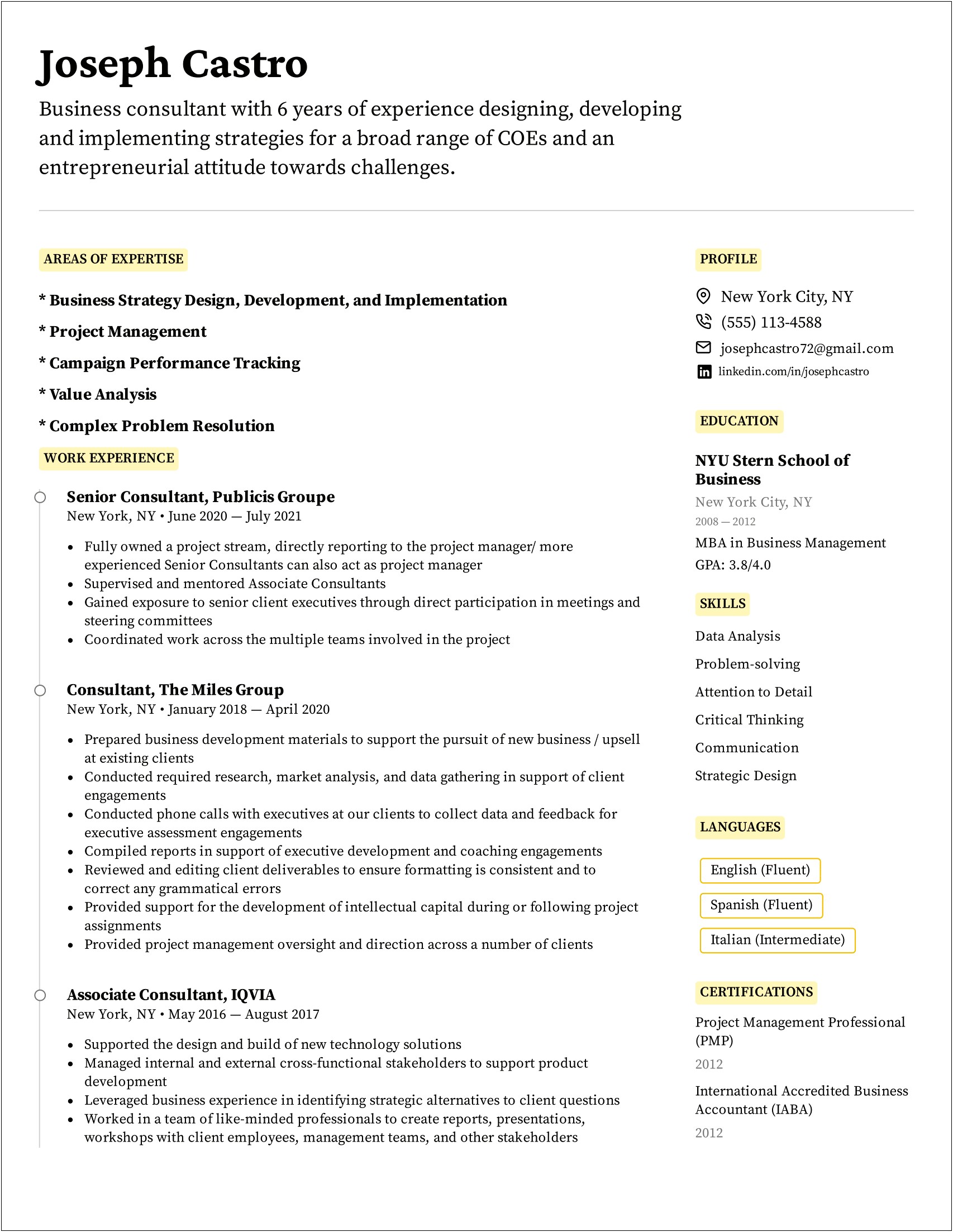 Reverse Chronological Resume Format Example