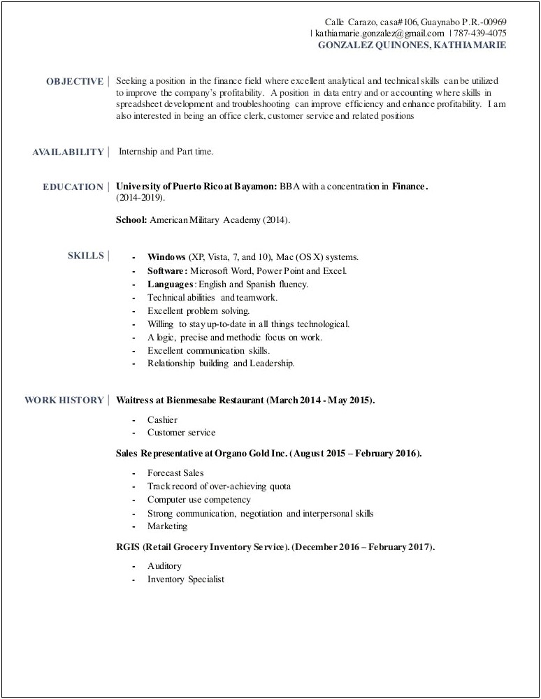Rgis Job Description For Resume