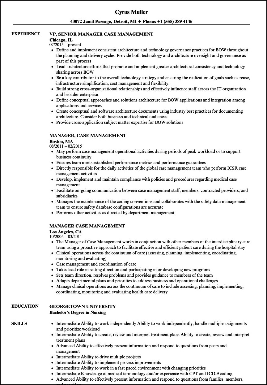 Rn Case Management Sample Resume