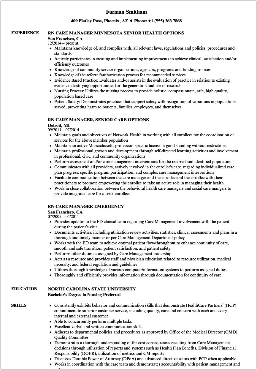 Rn Case Manager Home Health Resume