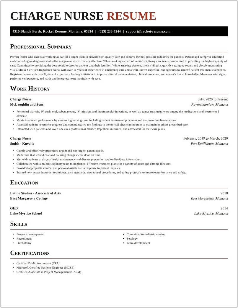 Rn Charge Nurse Resume Examples