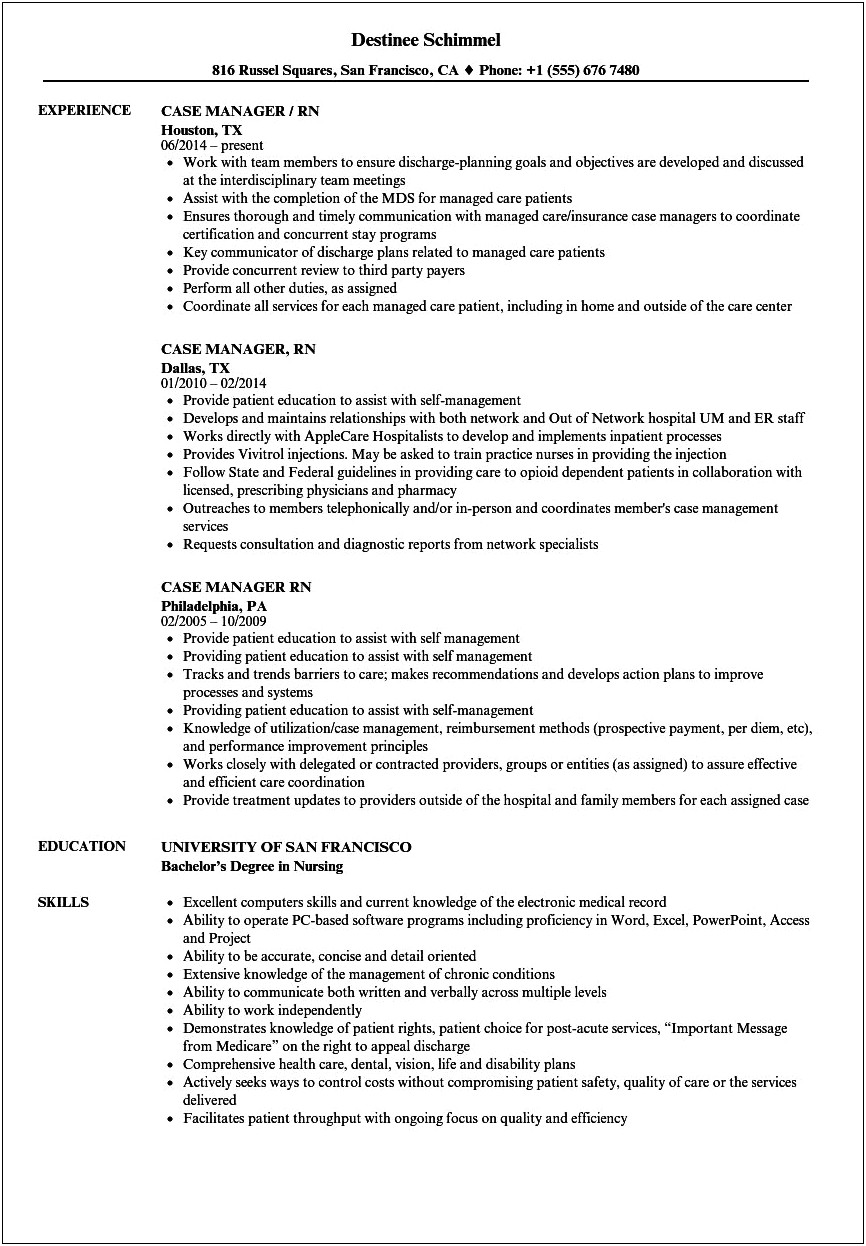 Rn Home Health Case Manager Resume