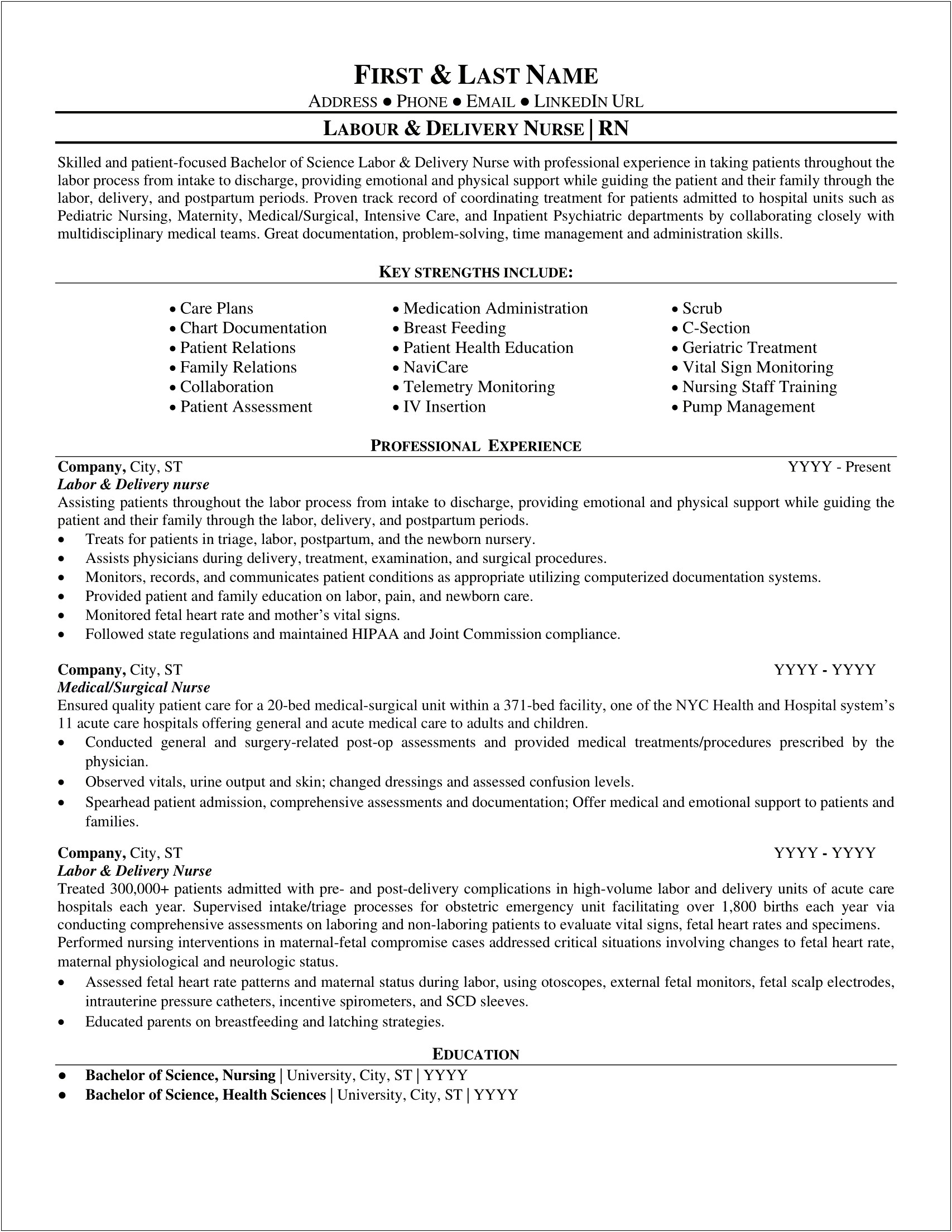 Rn Labor And Delivery Resume Samples