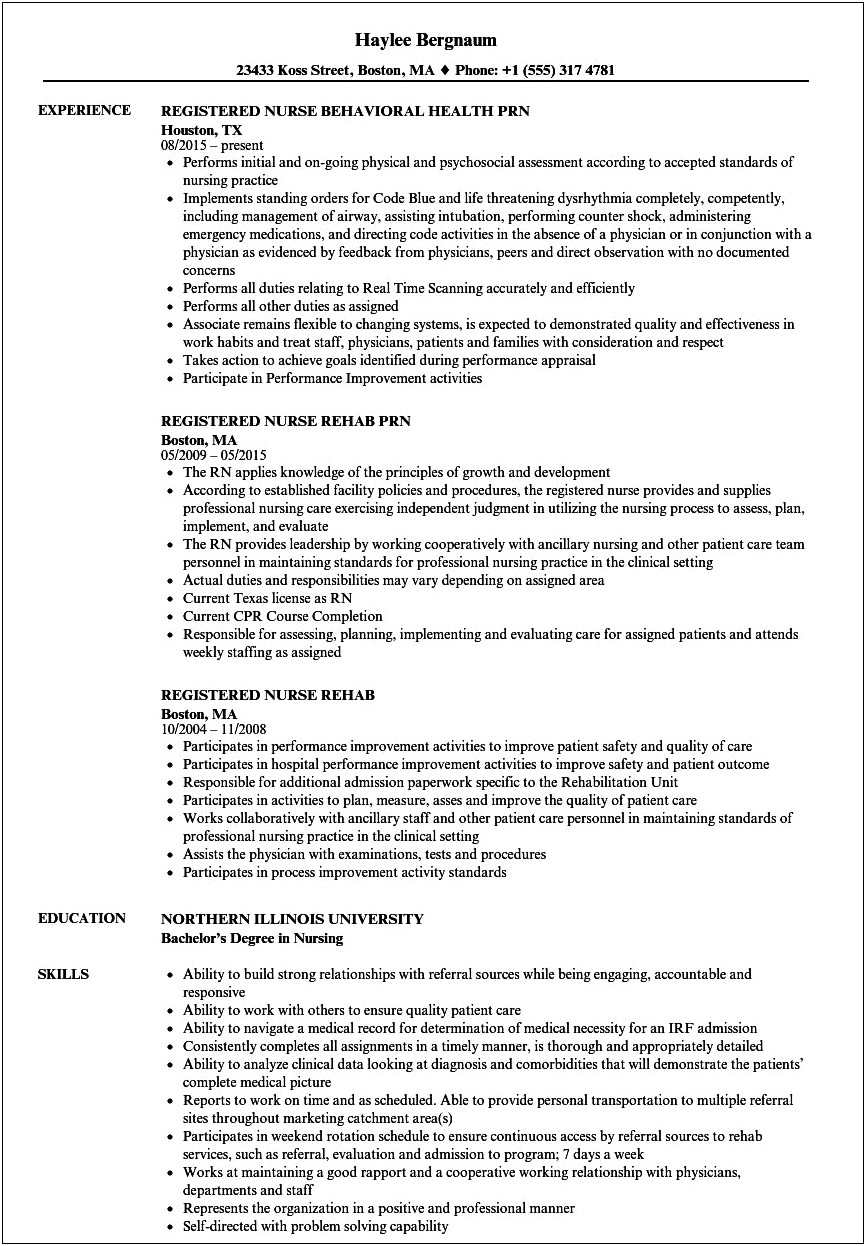 Rn Nursing Resume For Multiple Jobs