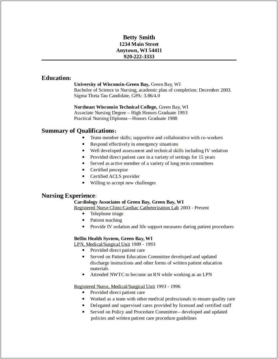 Rn Resume Examples Medical Surgical