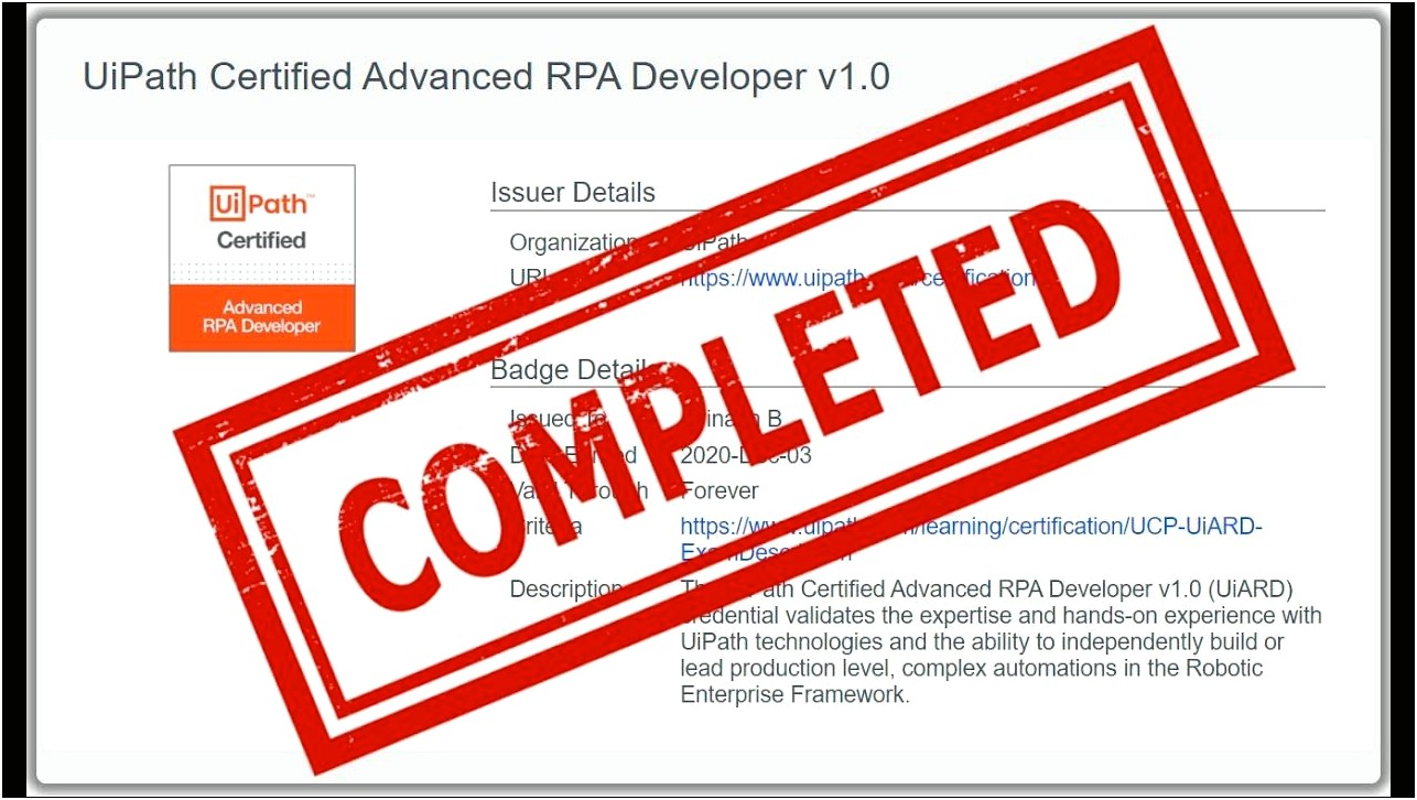 Rpa Developer Entry Level Resume Sample
