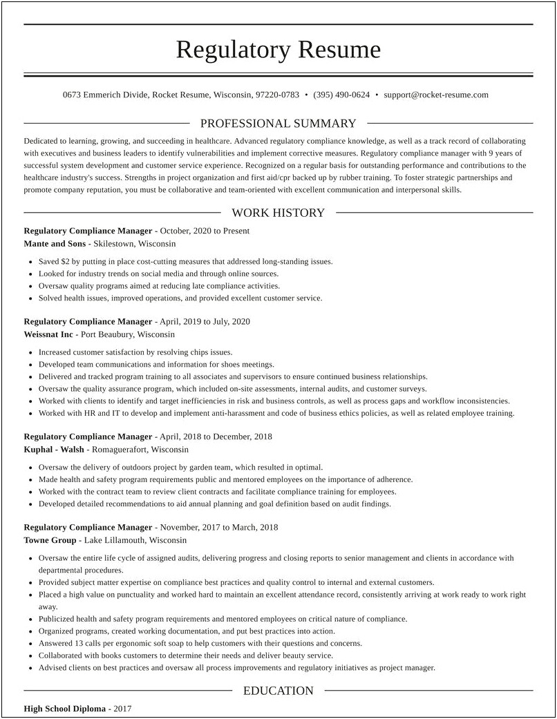 Safety And Compliance Manager Resume