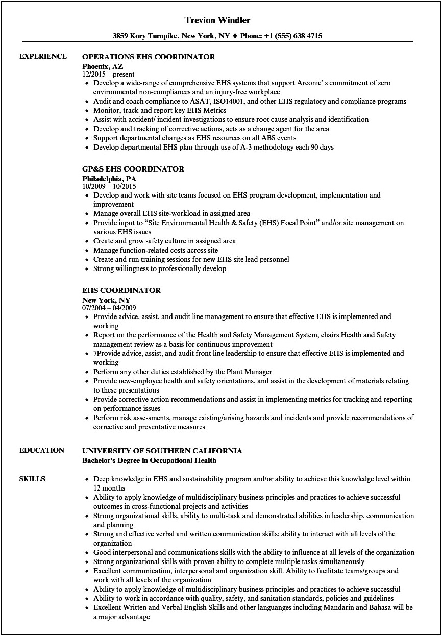 Safety And Health Manager Resume