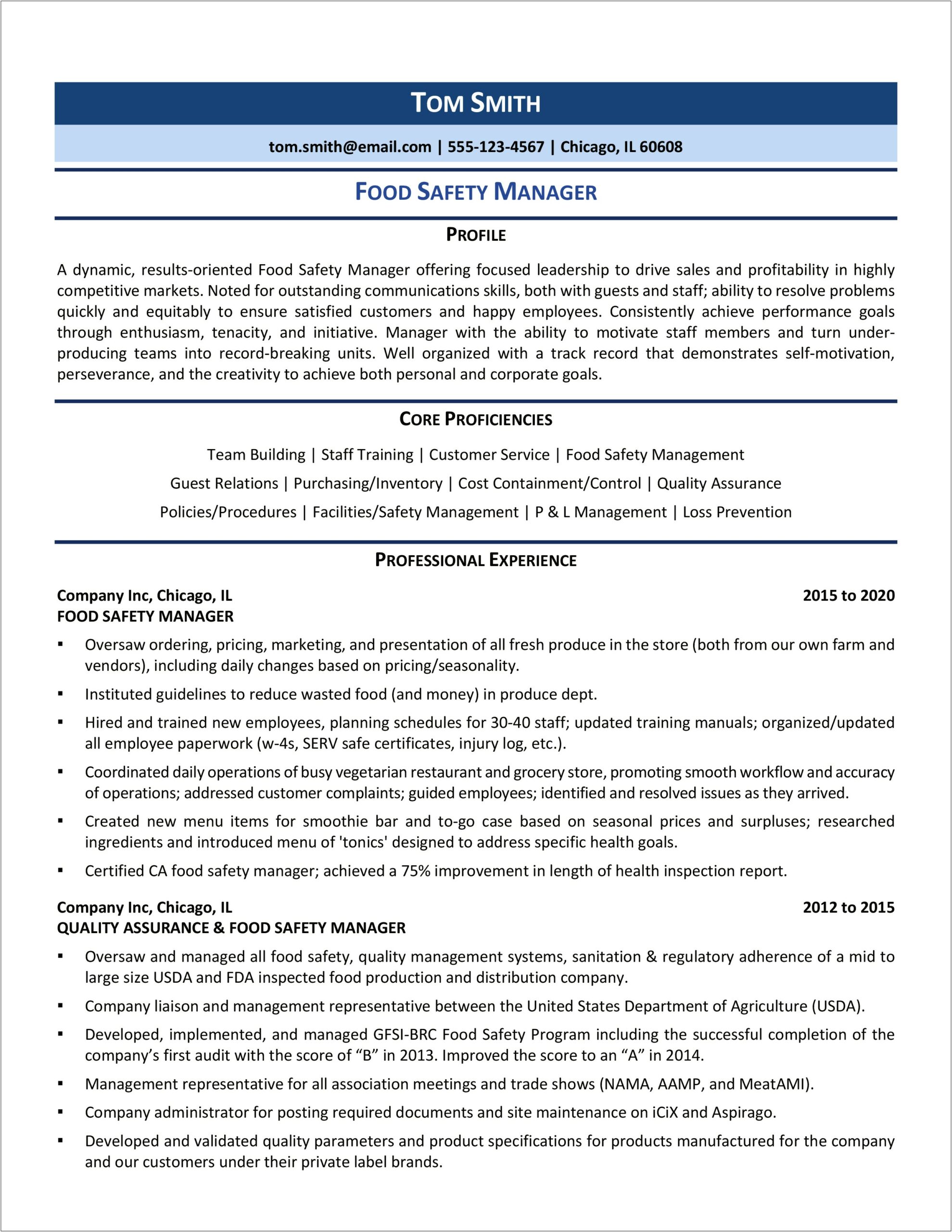 Safety And Training Manager Resume