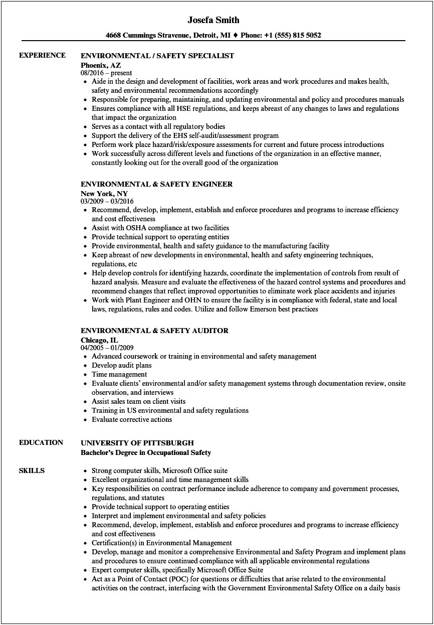 Safety Training Examples For Resume