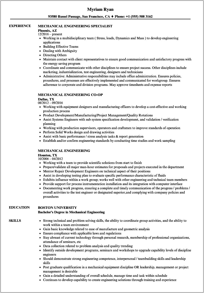 Salary For 5 Year Experience Mechanical Engineer Resume