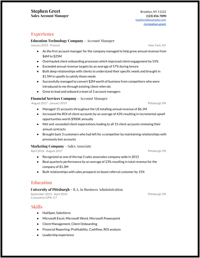 Sales Account Manager Job Resume
