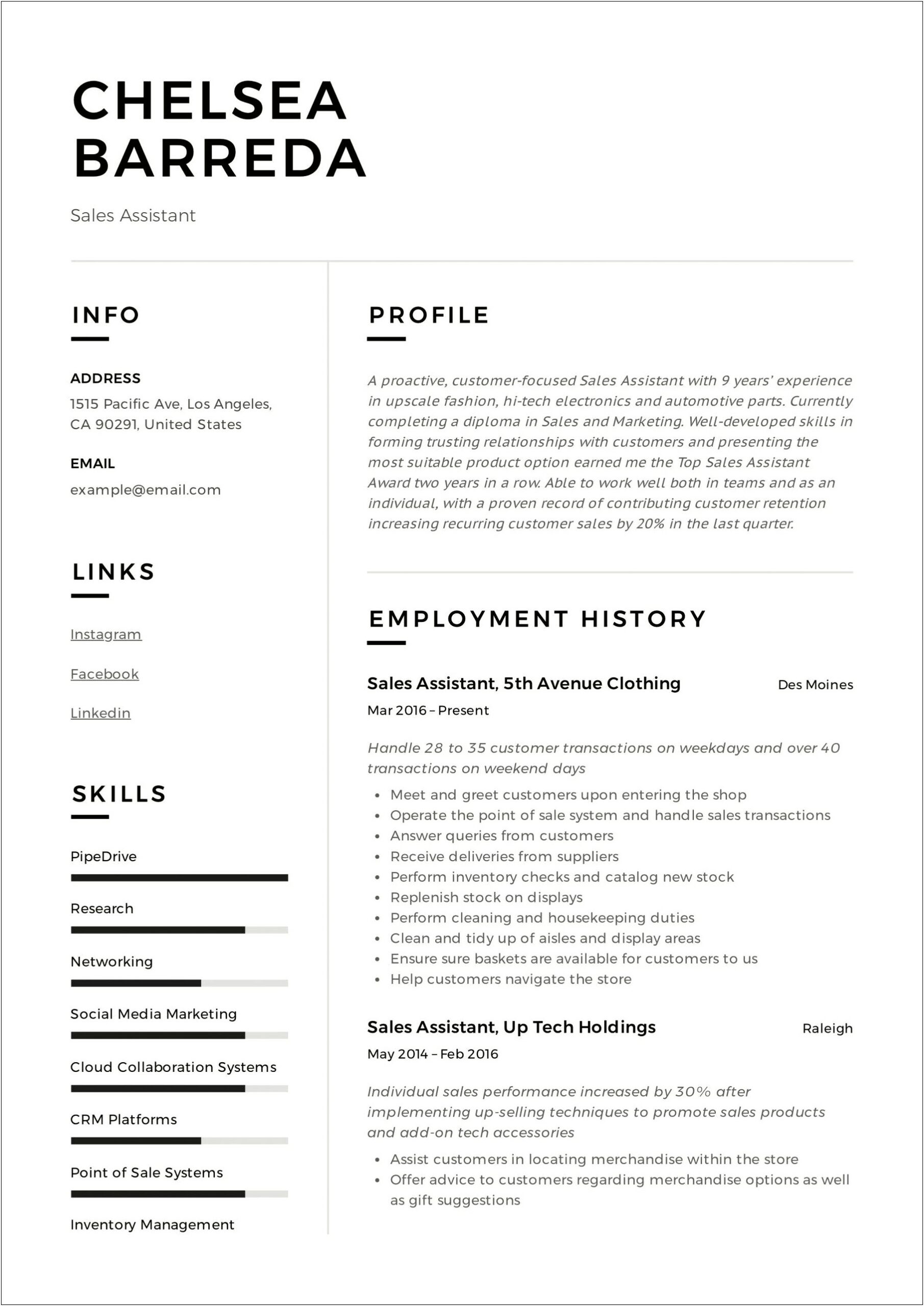 Sales Advisor Job Description For Resume
