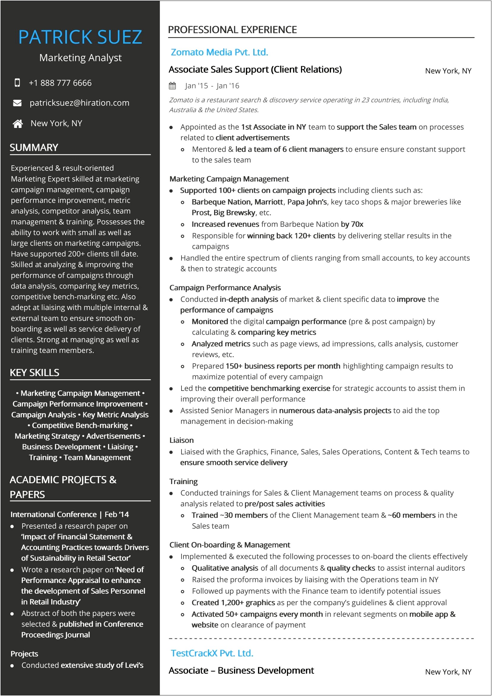 Sales Analyst With Mba Resume Template