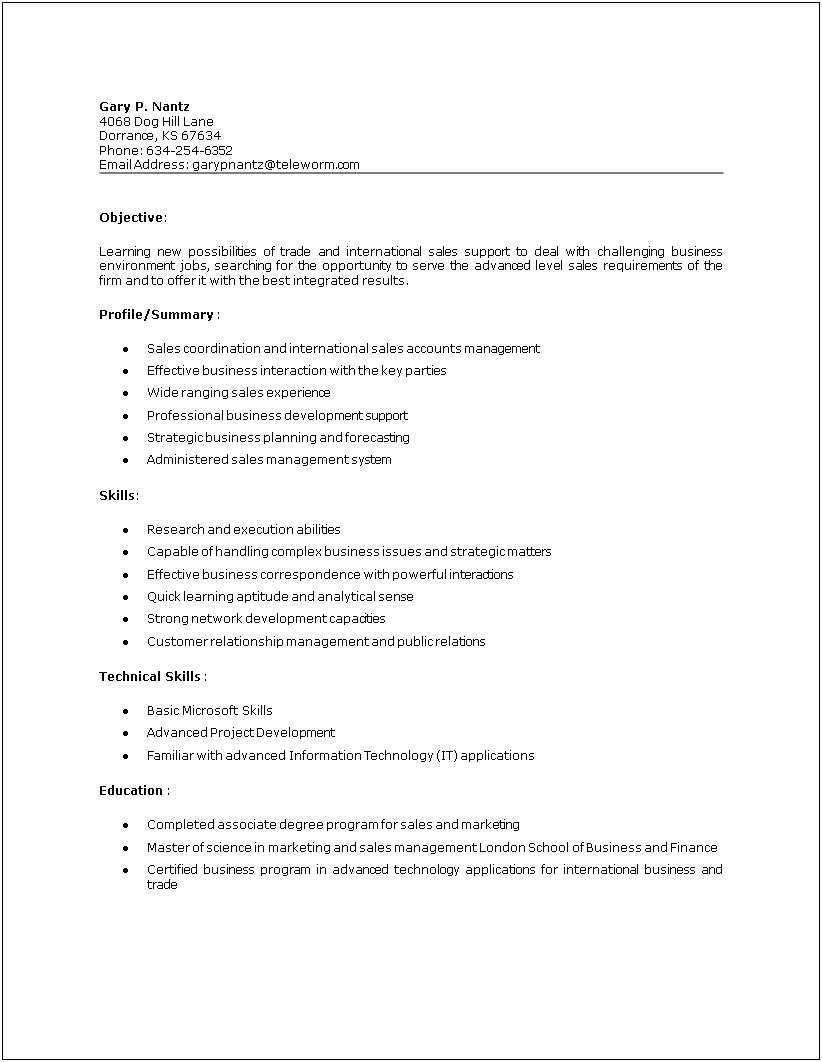 Sales And Management Job Description Resume