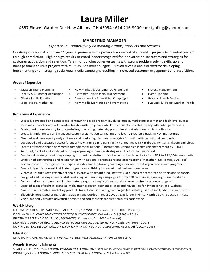 Sales And Marketing Executive Job Description For Resume