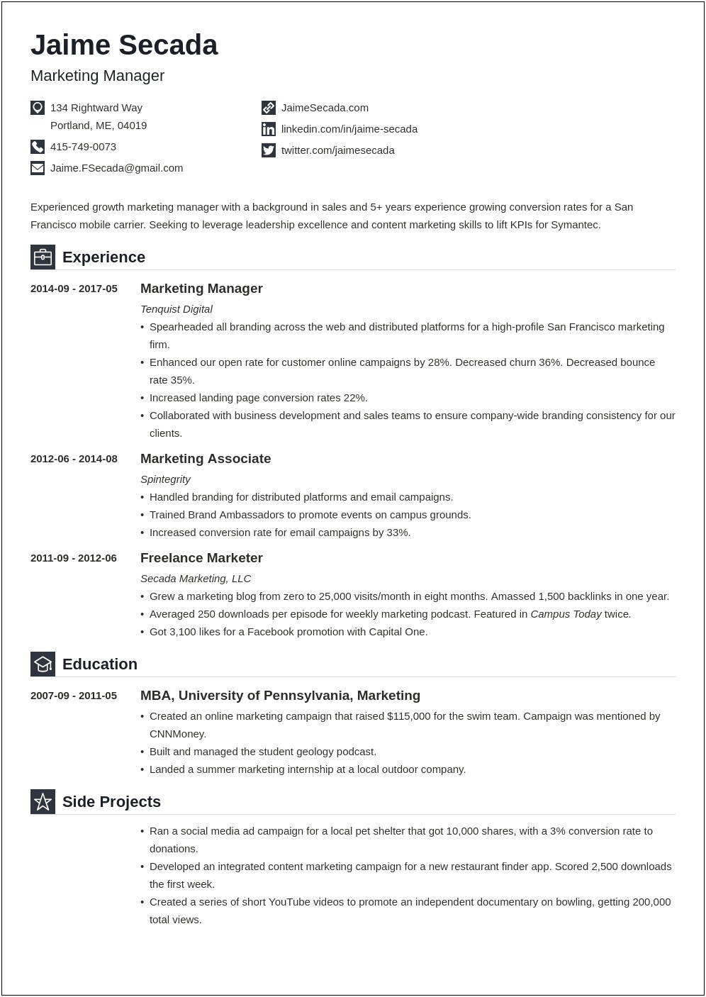 Sales And Marketing Manager Job Resume