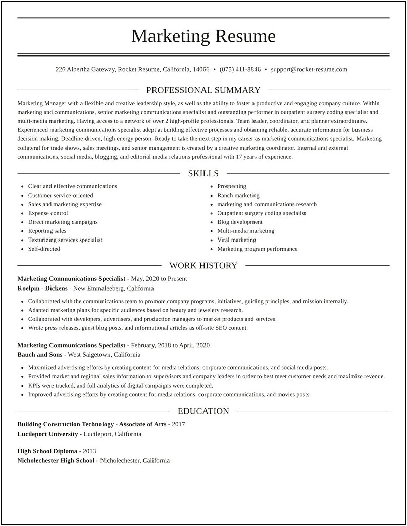 Sales And Marketing Professional Summary For Resume