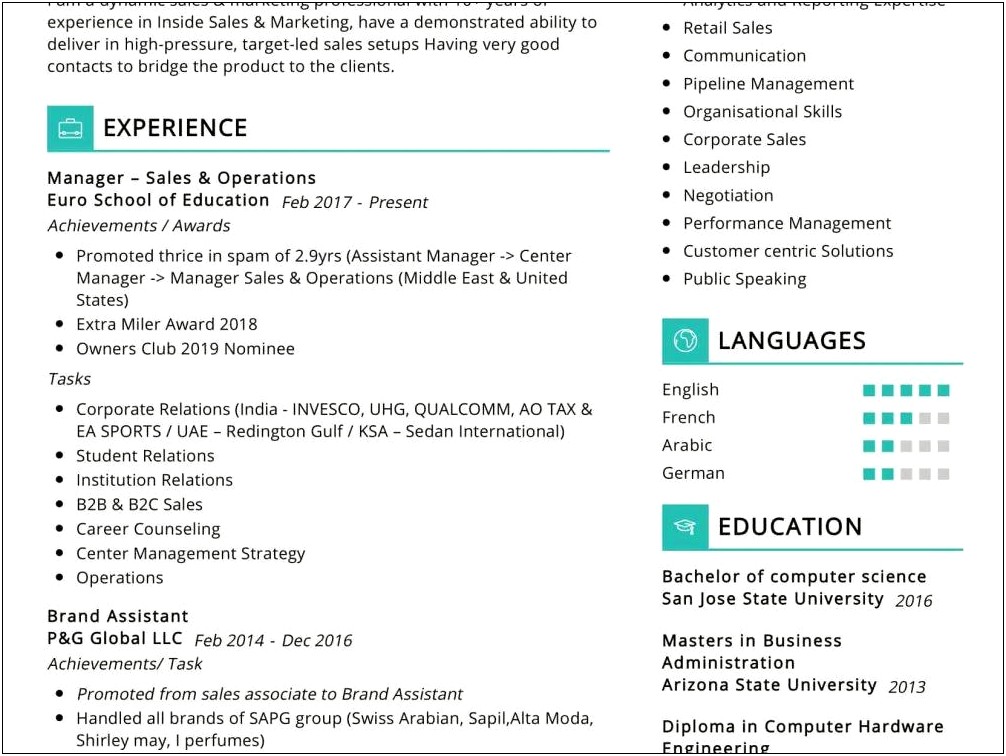 Sales And Marketing Resume Sample India