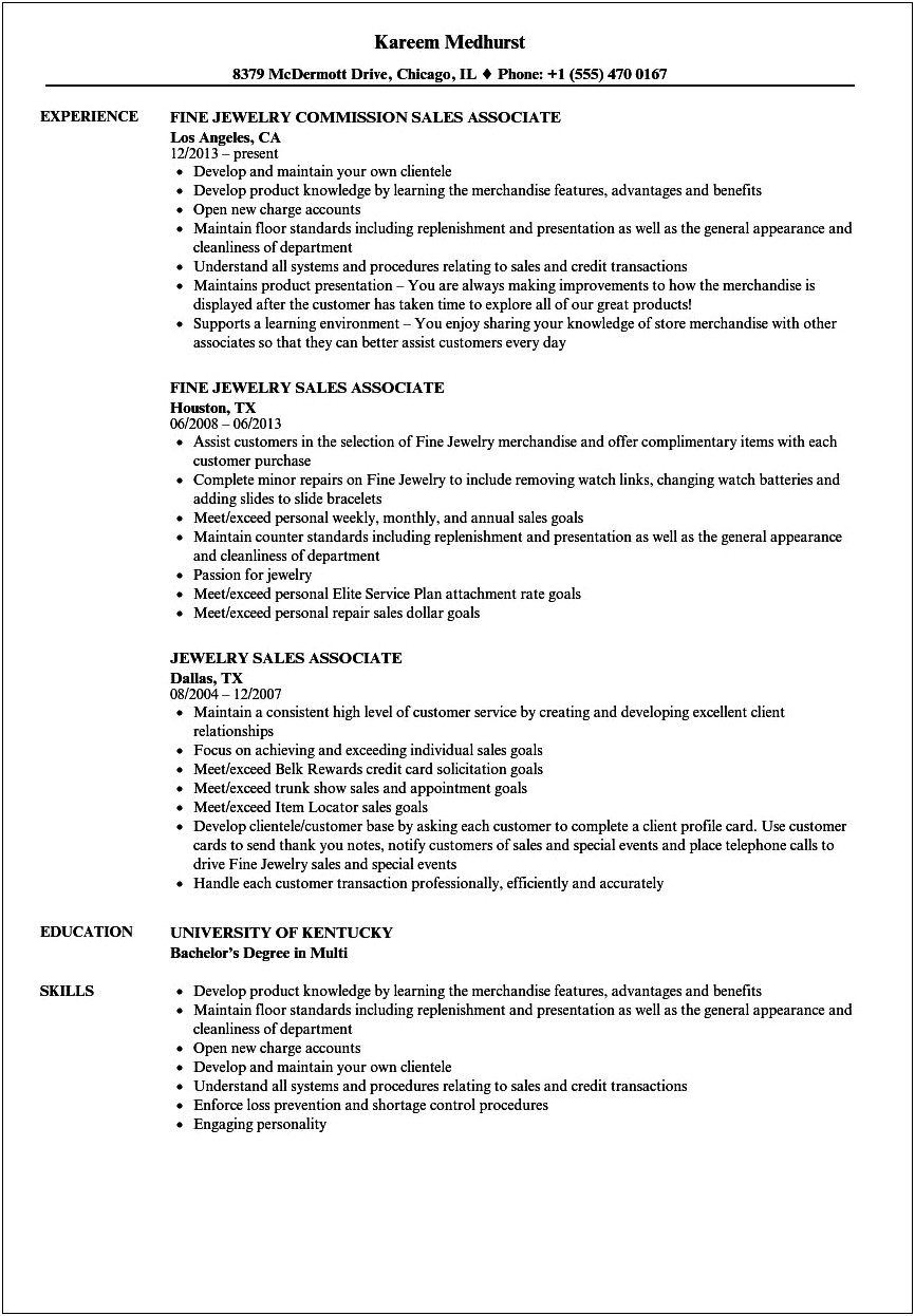 Sales Associate Professional Summary For Resume