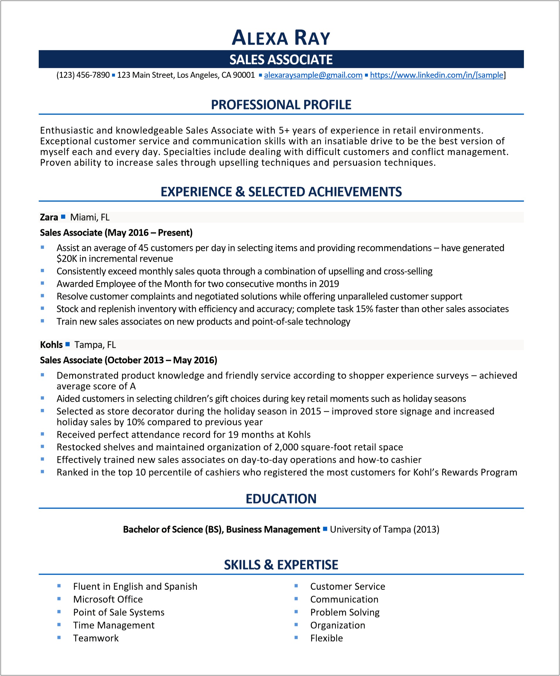 Sales Associate Resume Experience Examples