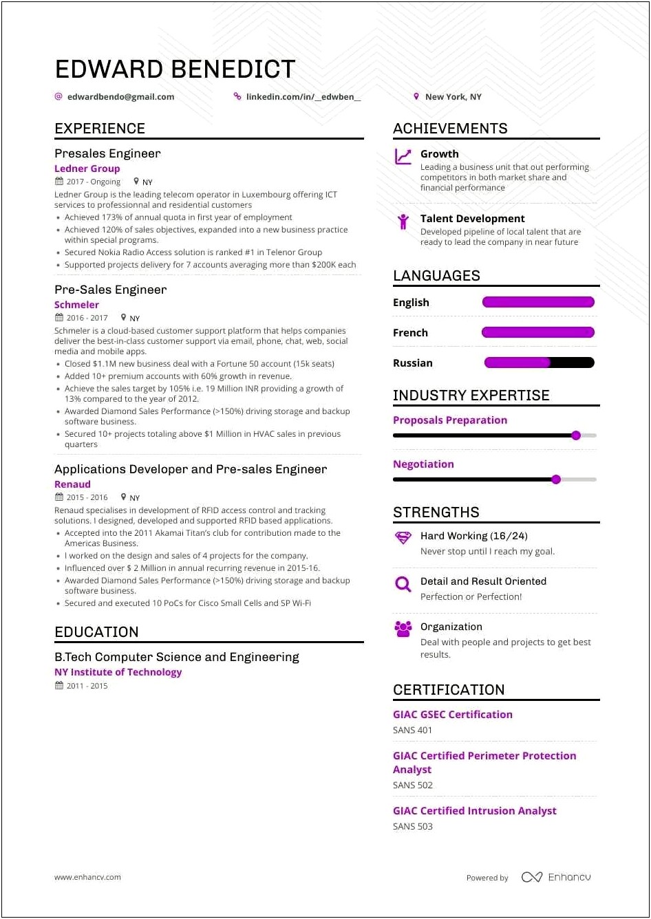 Sales Engineer Entry Level Sample Resume