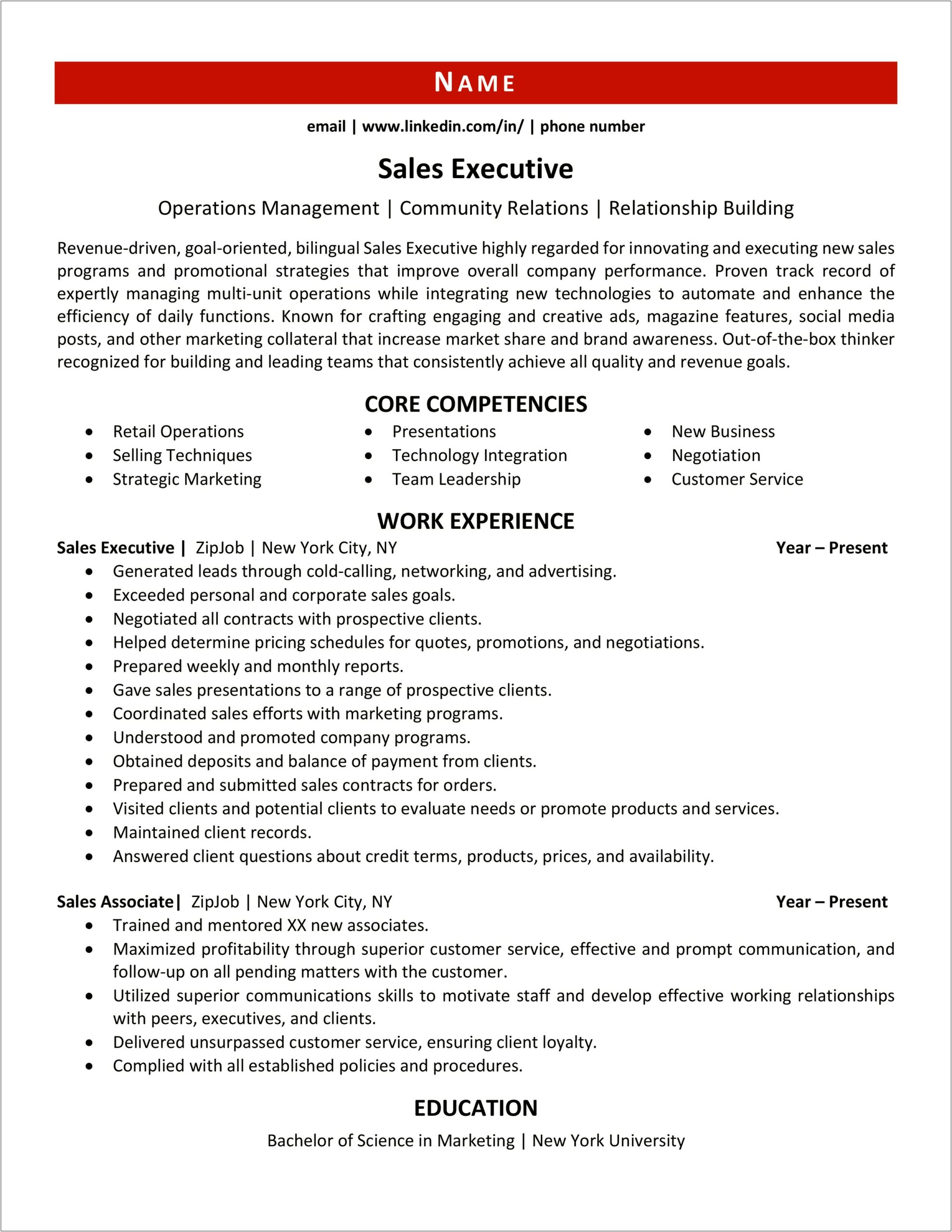 Sales Executive Skills In Resume