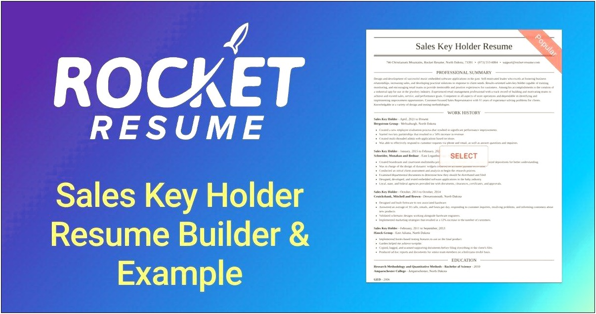 Sales Key Holder Resume Sample