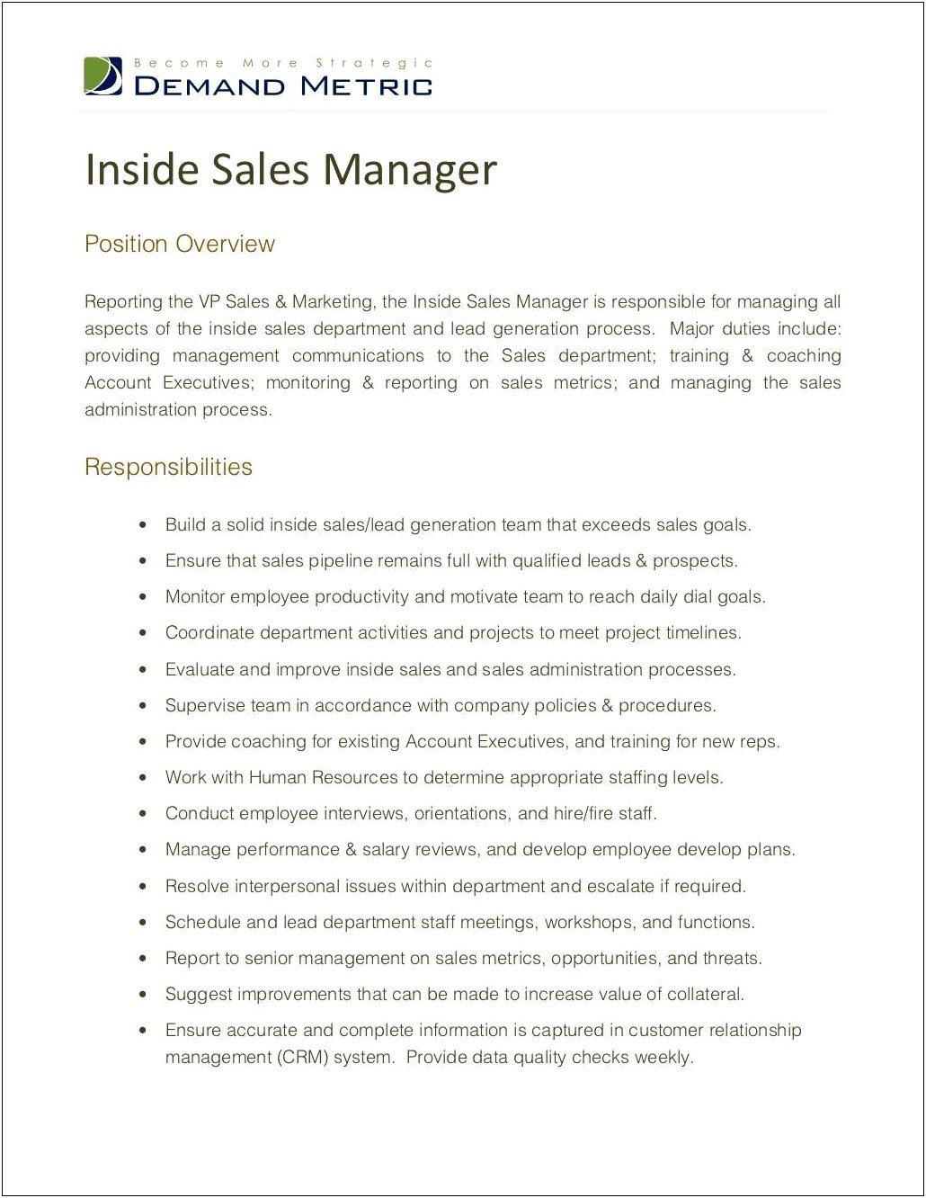 Sales Lead Job Description Resume