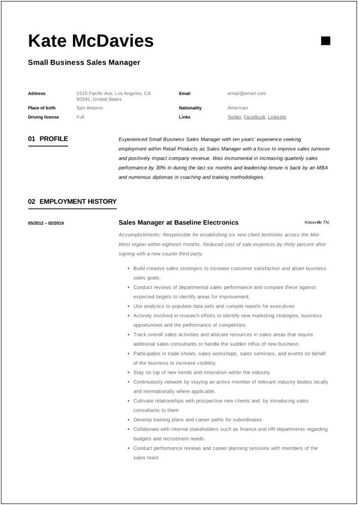 Sales Management Resume Examples 2016