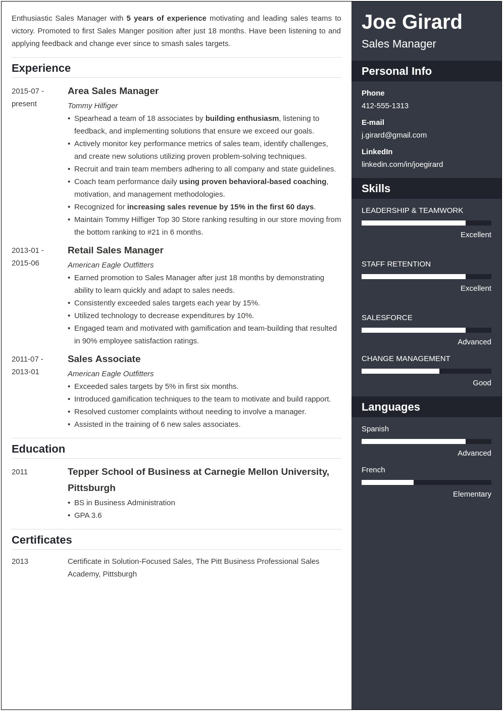 Sales Management Resume Objective Examples