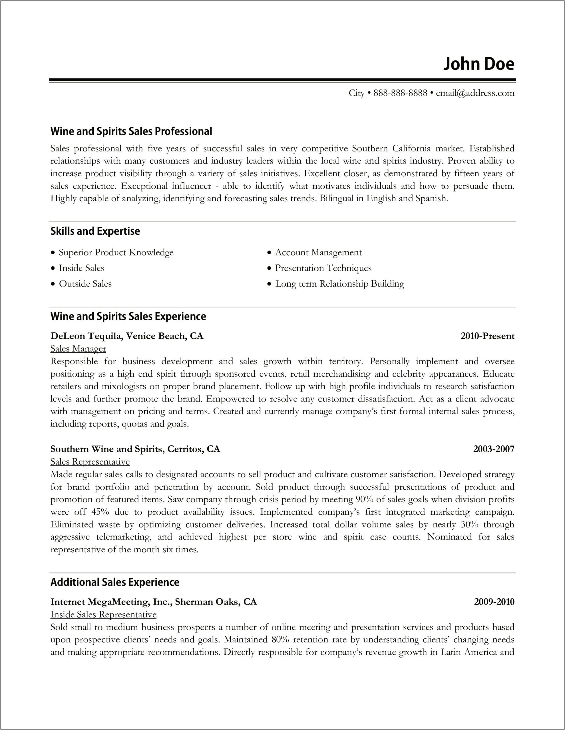 Sales Manager For Own Business Resume