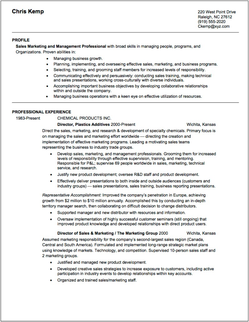 Sales Manager Resume Examples 2017