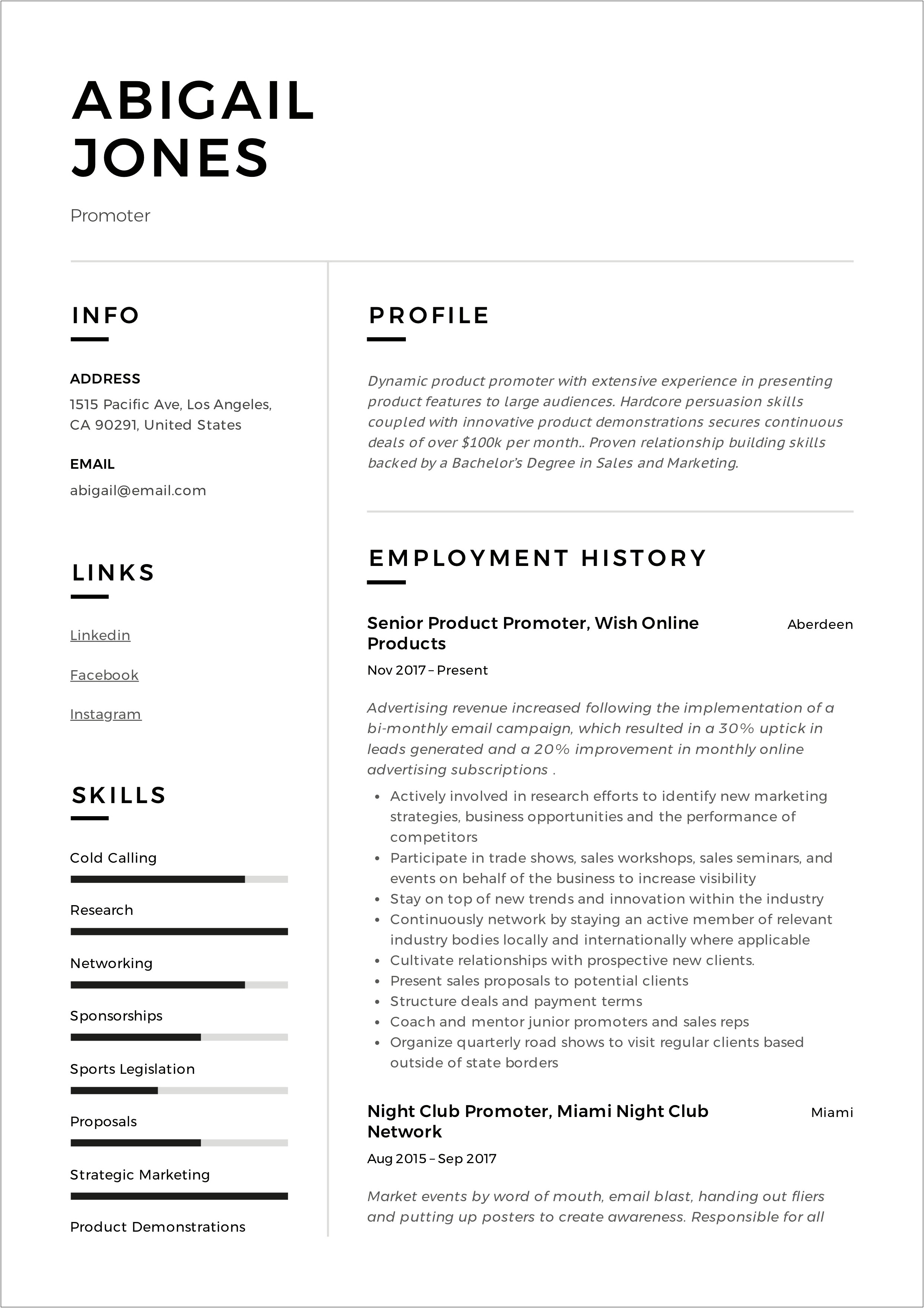 Sales Promoter Job Description Resume