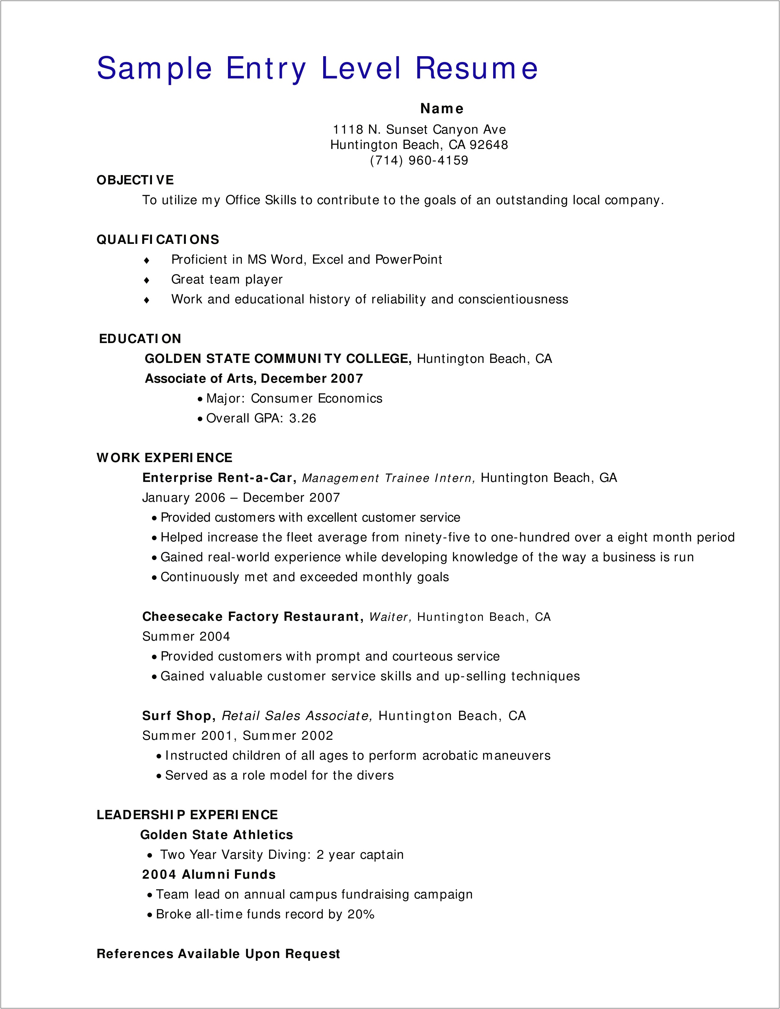 Sales Resume Entry To Mid Level Examples