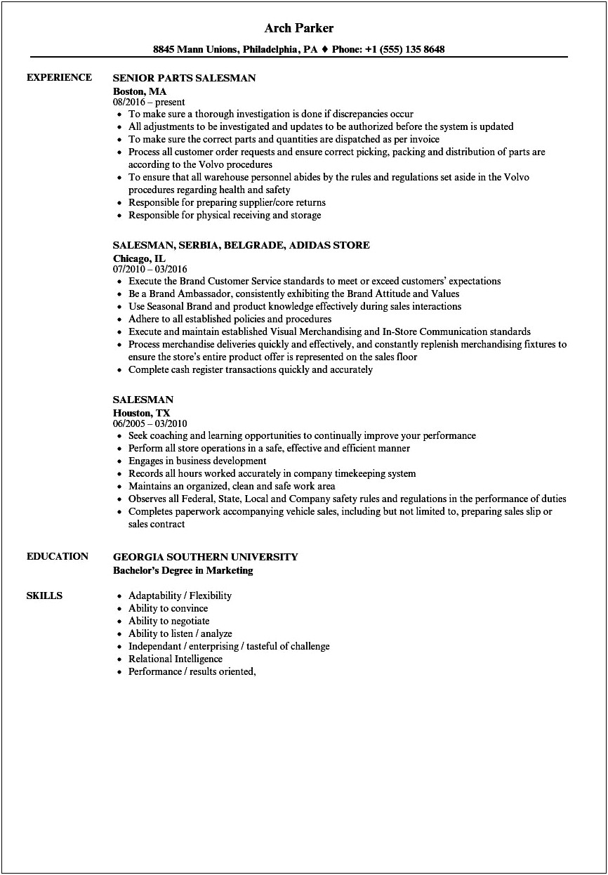 Sales Resume Skills And Abilities Examples