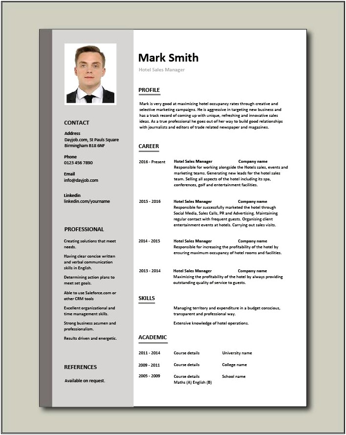 Sales Resume With Hospitality Experience Example