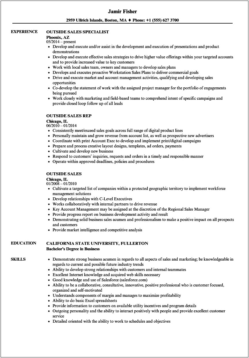 Sales Skills Job Description Resume