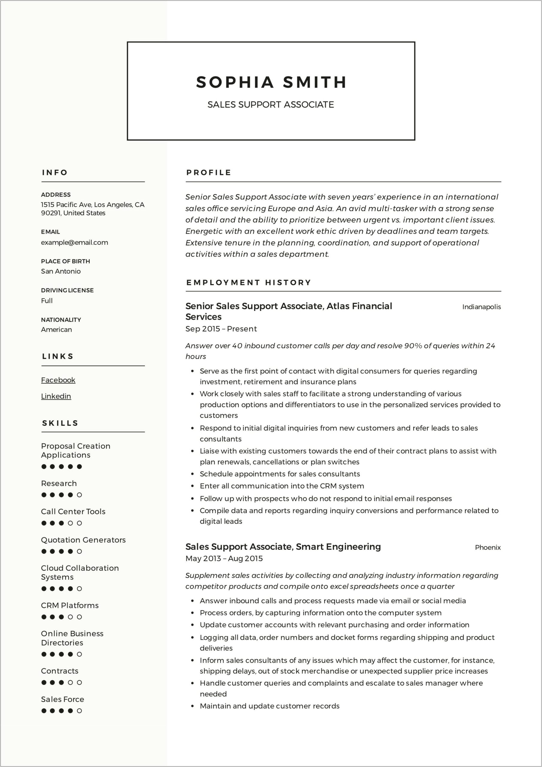 Sales Support Assistant Resume Samples