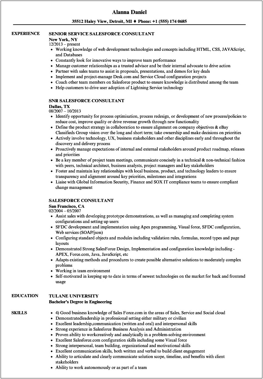 Salesforce Admin Resume For 2 Years Experience