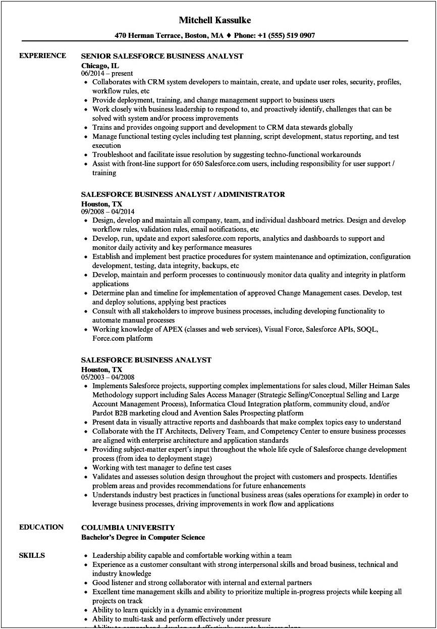 Salesforce Certified Administrator Resume Examples