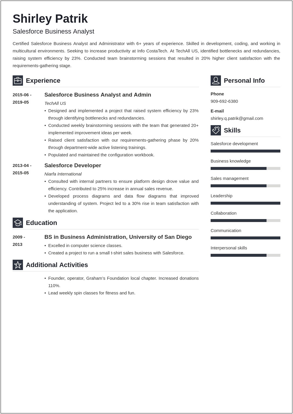 Salesforce Developer Resume For 1 Year Experience