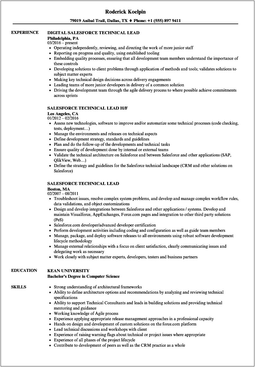Salesforce Developer Resume For 6 Years Experience