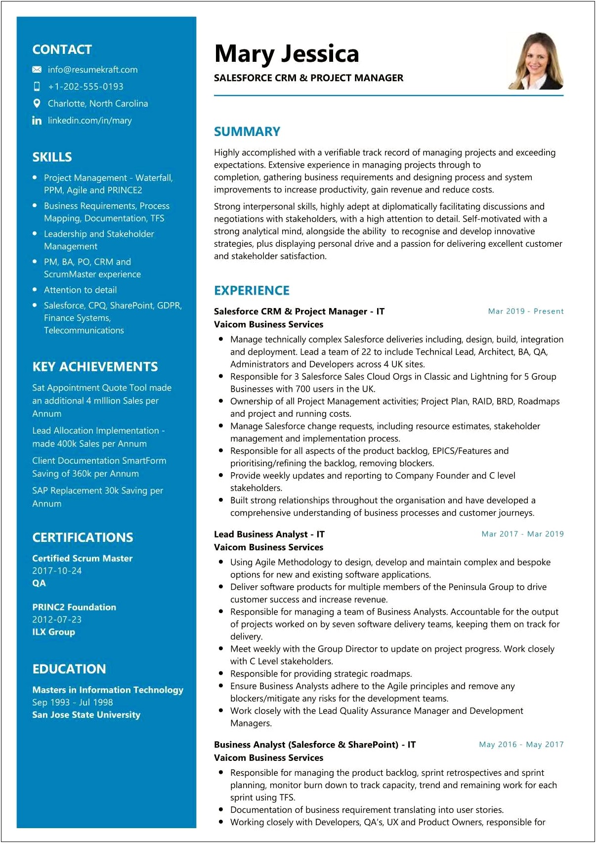 Salesforce Project Manager Sample Resume