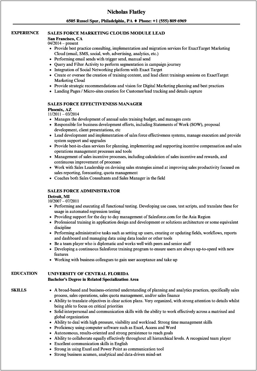 Salesforce Resume For 4 Years Experience